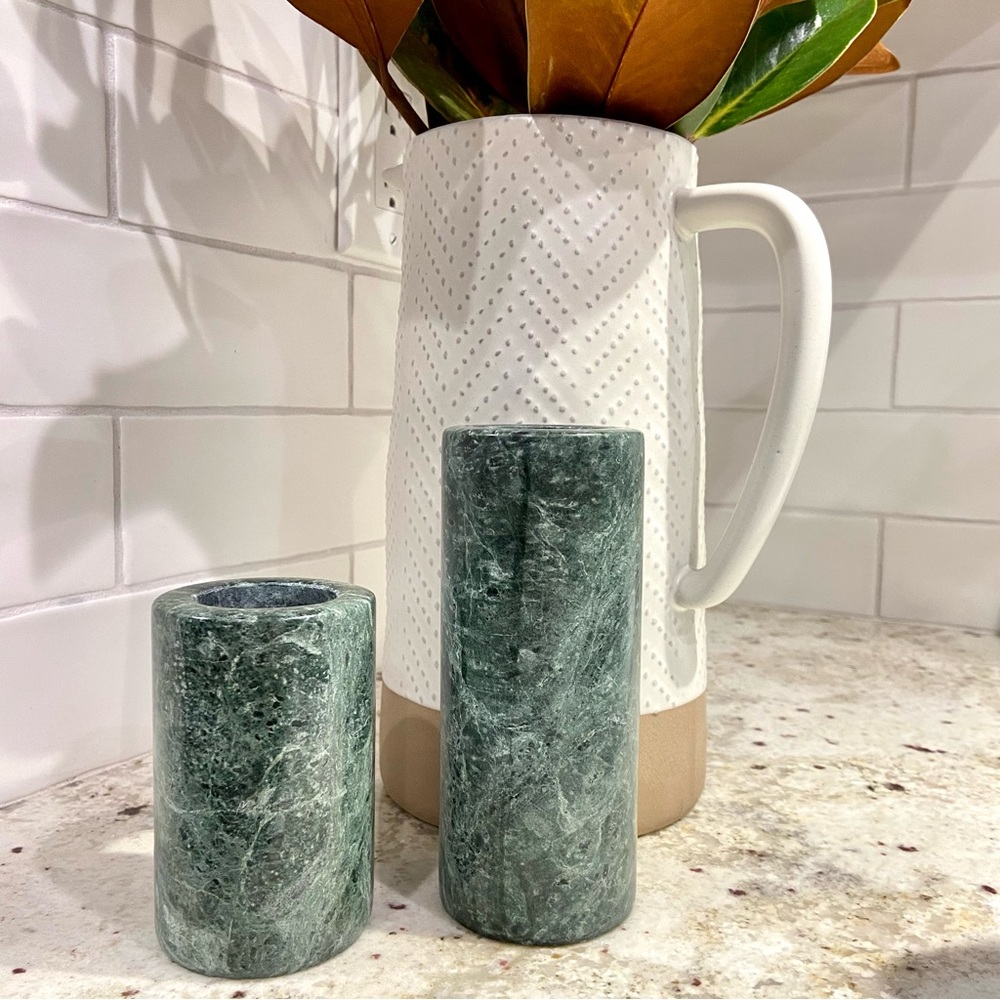 Imperial Green Marble Candlestick Holder Set 2